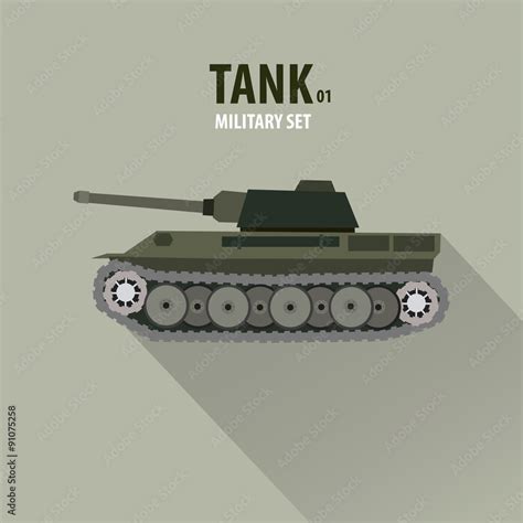 Battle Tank in Side View, military vector illustration, flat design ...