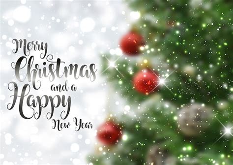 Free Vector | Christmas text background with defocussed tree image