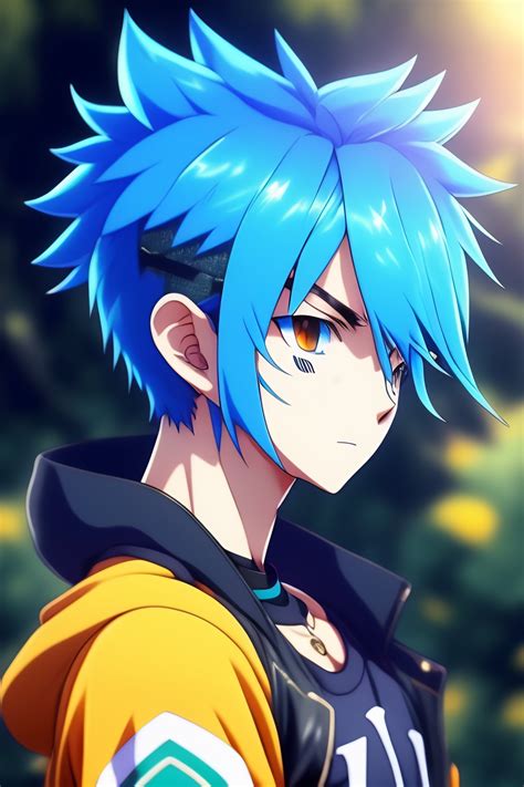 Lexica - Boy with blue hair and black outfit, pokemon trainer style, anime style, art by ...