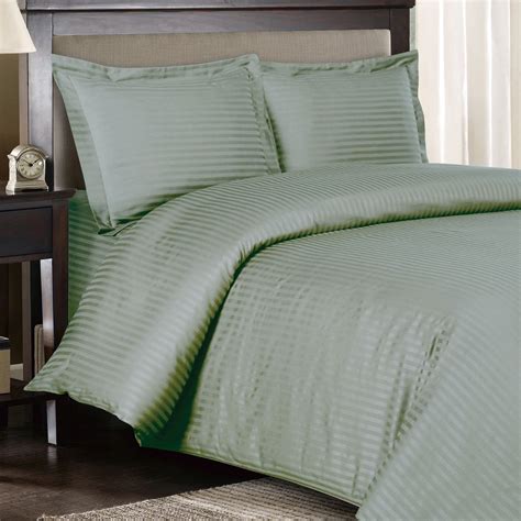 100% Cotton Duvet Cover Sets 300 Thread Count Damask Striped - King/California King - Sage ...