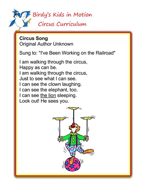 Circus Song #BirdysKids #ToddlerCreativeMovement | Circus activities, Preschool songs, Circus ...