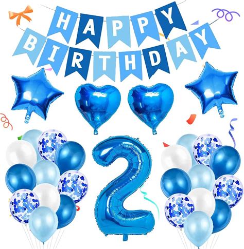 Formemory Blue 2nd Birthday Balloons Decorations for Boys Girls, Large Digital Foil Helium ...