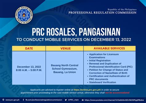 PRC-Rosales, Pangasinan to Conduct Mobile Services on December 13, 2022 ...