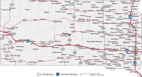 South Dakota State Road Map with Census Information