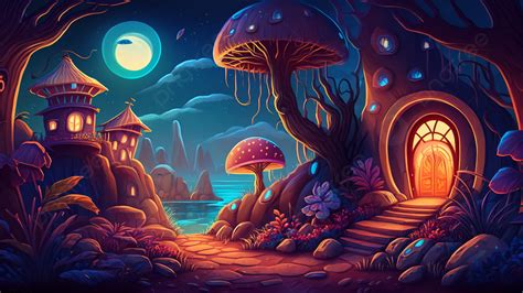 House Mushroom Fantasy Cartoon Illustration Background, House, Mushroom ...