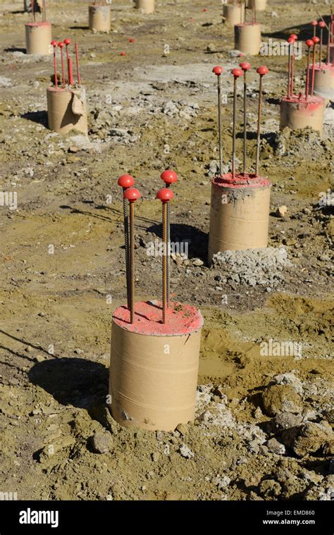 Cast in place concrete piles on a UK construction site Stock Photo - Alamy