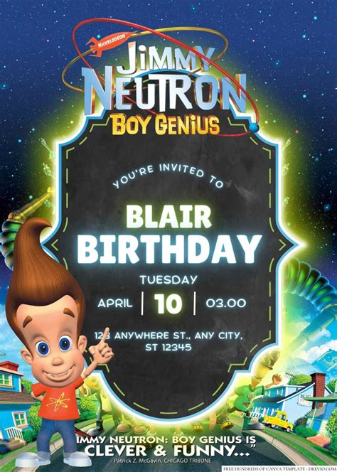 Free Editable Jimmy Neutron Boy Genius Birthday Invitation | Download ...