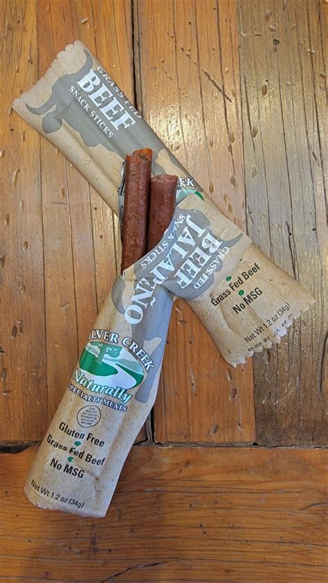 Snack on delicious with Silver Creek Naturally's grass fed beef snack sticks. Portable protein ...