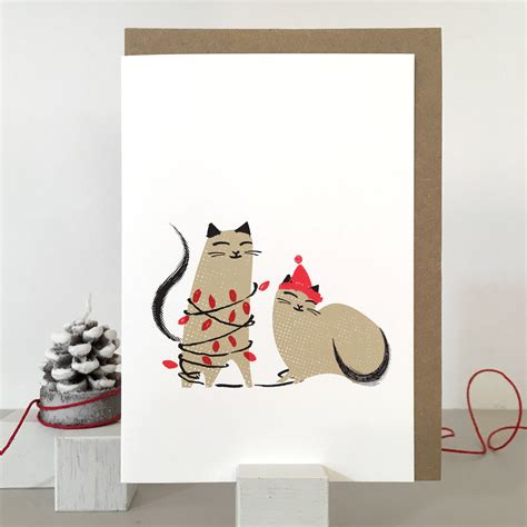 Cat christmas card with two cats for Christmas | Etsy | Cartes de noël ...