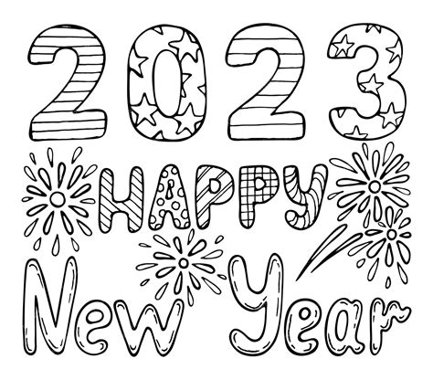 Premium Vector | Coloring book Happy New Year 2023 Hand drawn line art ...