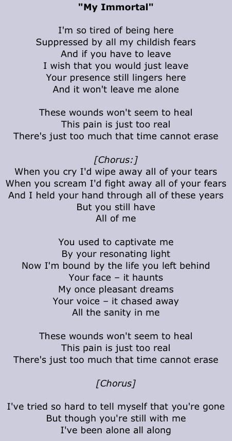 Lyrics to My Immortal by: Evanescence...this song just does something ...