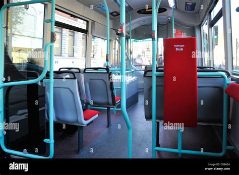 Interior of London Hydrogen bus showing seating logo Stock Photo - Alamy