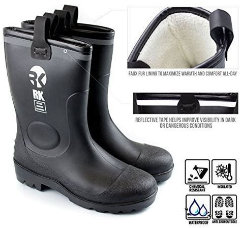 RK Men's Insulated Waterproof Fur Interior Rubber Sole Winter Snow Cold ...