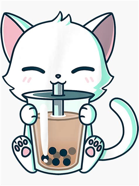 "Boba Cat Drinking Boba Kitten Kawaii Japanese Kitty" Sticker for Sale ...