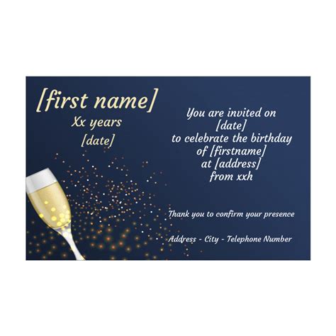 Blue Birthday's Invitation with champagne. Print or send online. F… | 21st birthday invitations ...
