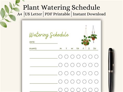 Weekly Plant Watering Chart, Houseplant Watering Schedule, Plant Care ...