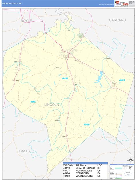 Lincoln County, KY Zip Code Wall Map Basic Style by MarketMAPS - MapSales