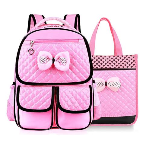 Beautiful Pink Bow Girl School Bag Set High Quality Nylon Waterproof Backpack Cute Girls ...