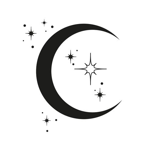 Graphic drawing of the moon and stars. Design for logo, tattoo, packaging, postcard, print ...