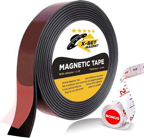 Flexible Magnetic Tape - 1 Inch x 10 Feet Magnetic Strip with Strong Self Adhesive - Ideal ...