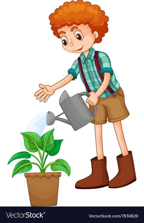 Watering Plants Clipart - Plants BW