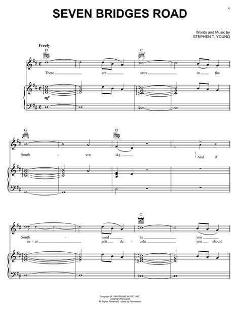 Seven Bridges Road by Eagles Sheet Music for Piano, Vocal & Guitar Chords (Right-Hand Melody) at ...