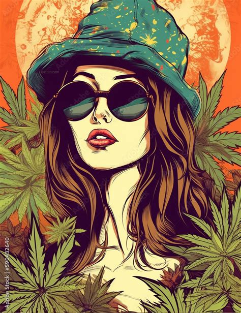 Stoner girl, weed plants on backgrounds. Generative AI Stock ...