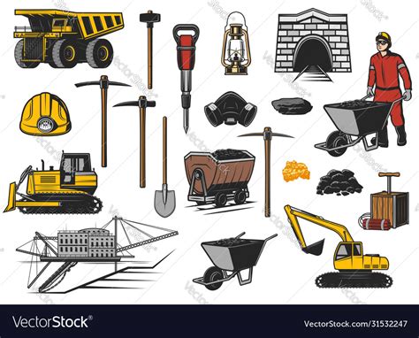 Coal mining industry equipment icons Royalty Free Vector