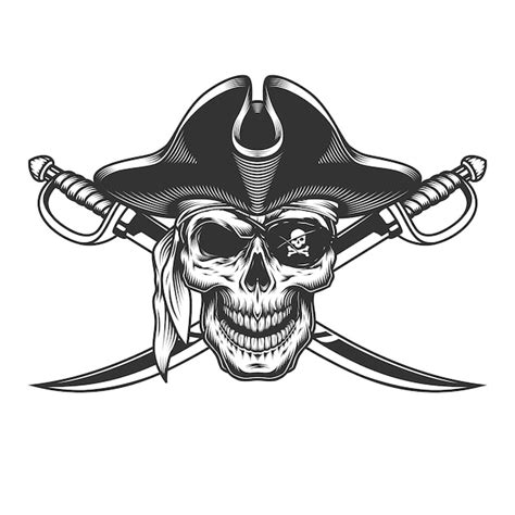 Free Vector | Vintage monochrome skull in pirate hat