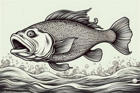 Premium Photo | Beautiful big fish in the sea hand drawn