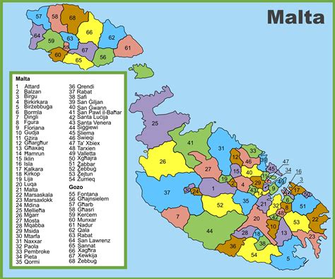 Administrative divisions map of Malta