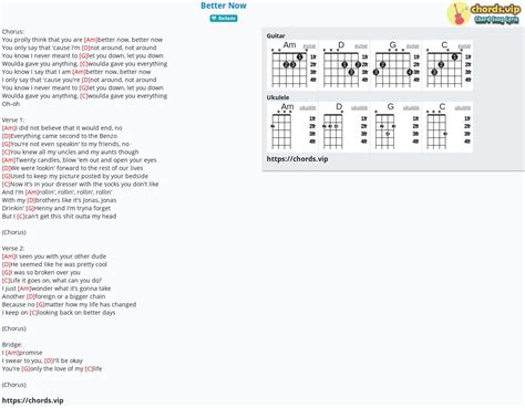 Chord: Better Now - tab, song lyric, sheet, guitar, ukulele | chords.vip