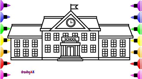 How to Draw School for Children Colouring with Colored Marker