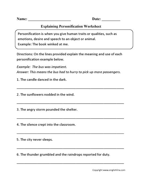 Free Printable Personification Worksheets - Printable Form, Templates ...