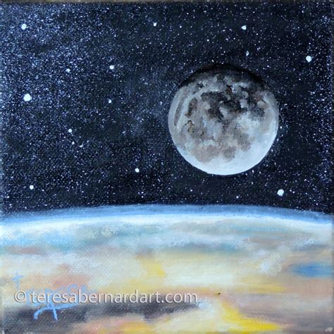 A View of the Full Moon and Earth - Teresa Bernard Oil Paintings