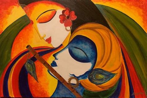 Radha Krishna Painting, Indian Contemporary Art, Traditional, Couple Figurative Art, Modern Wall ...