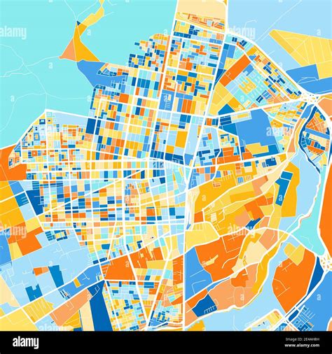 Color art map of Calama, Chile, Chile in blues and oranges. The color gradations in Calama map ...