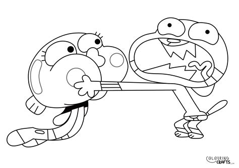 Gumball Screaming at Darwin Amazing World Of Gumball Colouring Page - Colouring Crafts