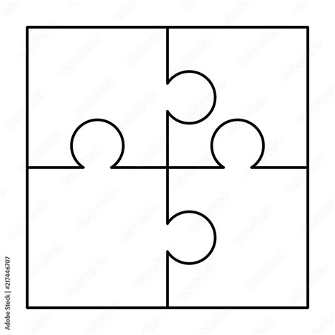 4 white puzzles pieces arranged in a square. Jigsaw Puzzle template ...