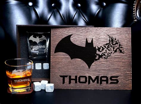 Batman Personalized whiskey gift set 2 glasses and coasters | Etsy