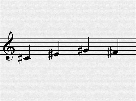 Musical notation for one of the 33 four-tone sequences, which was ...