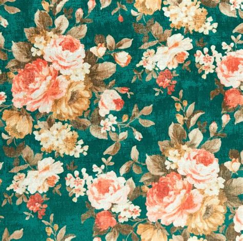 Teal Floral Velvet Upholstery Fabric Coral Teal Printed | Etsy