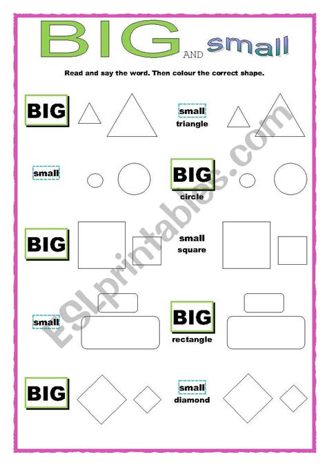 English worksheets: BIG and Small Shapes