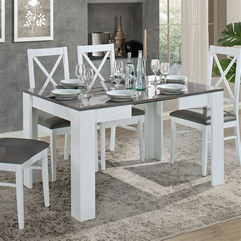 Idea Extending Wooden Dining Table In White And Grey High Gloss ...