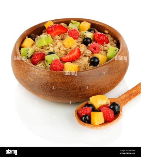 Oatmeal with fruits isolated on white Stock Photo - Alamy