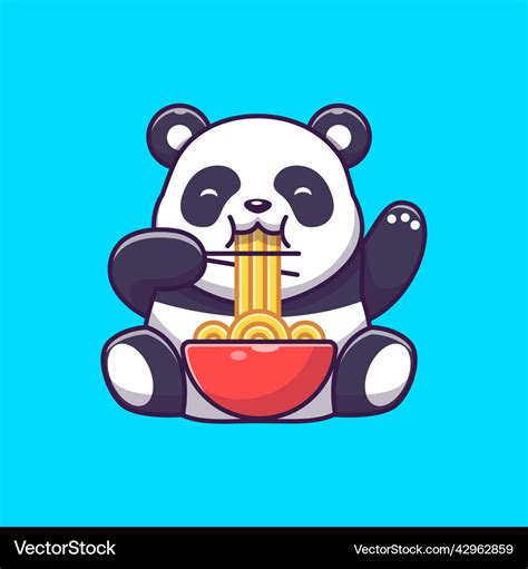 Cute panda eating noodle with chopstick cartoon Vector Image