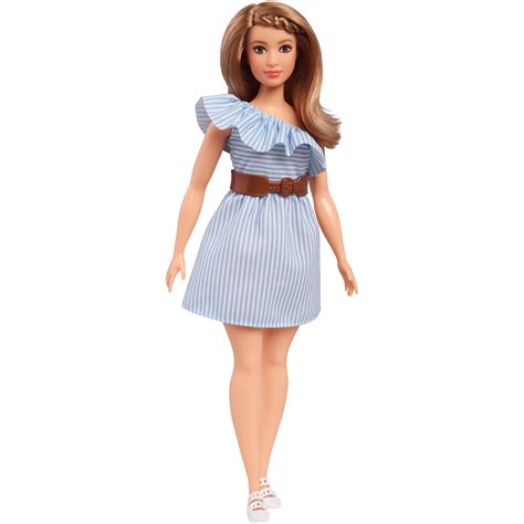 Barbie Fashionistas Doll, Curvy with Pinstripe One-Shoulder Dress - Walmart.com