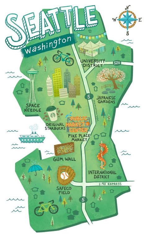 Sara Wasserboehr - Map of Seattle | Washington travel, Seattle travel, Seattle travel guide