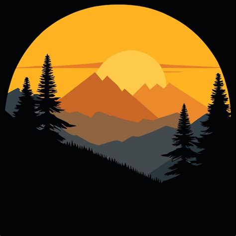 Premium Vector | Tranquil summer sunset over a mountain silhouette vector illustration