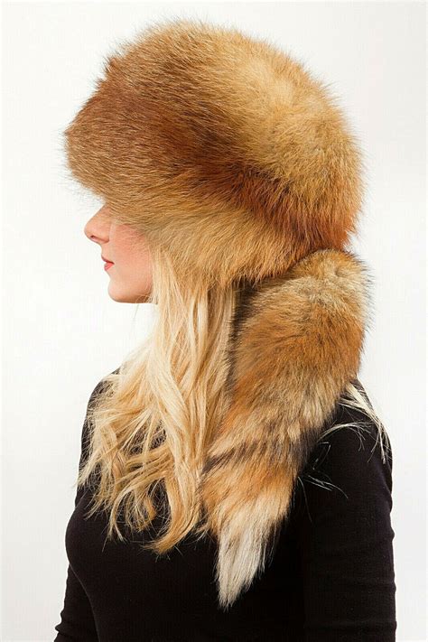 Natural Red Fox Fur Hat Detachable Tail Natural Colors Fur Saga Furs ...